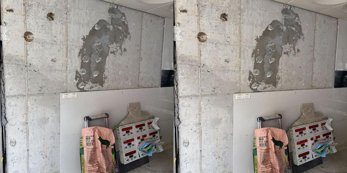 주차장 공용부 벽타일 재시공 2번째 사진, 철거 후 바탕