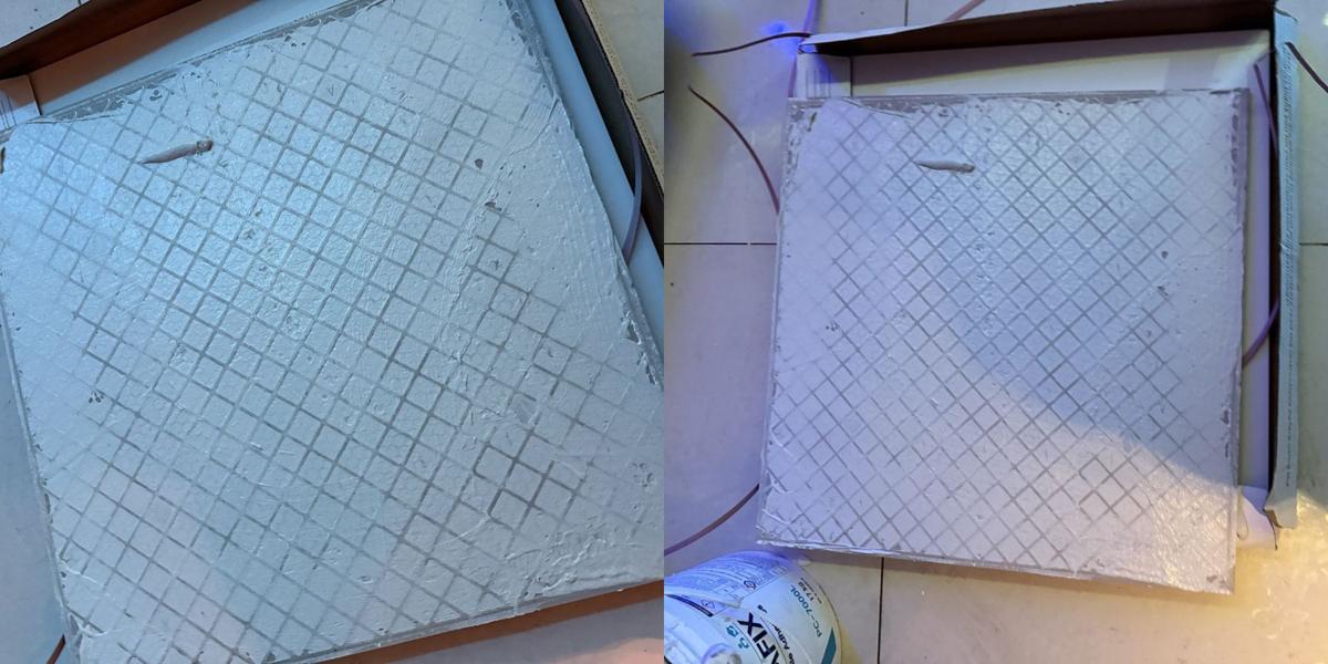 영종도 운서동 상가 바닥 들뜬 타일 교체 6번째 사진, 새 타일 뒷면 접착제 도포