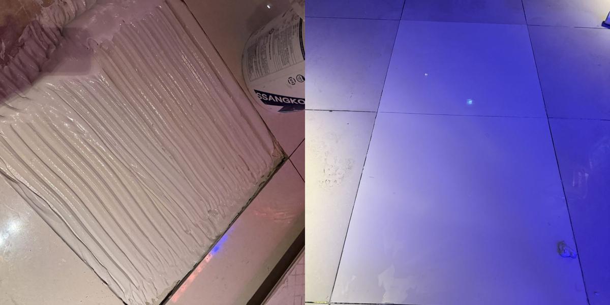 영종도 운서동 상가 바닥 들뜬 타일 교체 7번째 사진, 바닥 접착제 도포